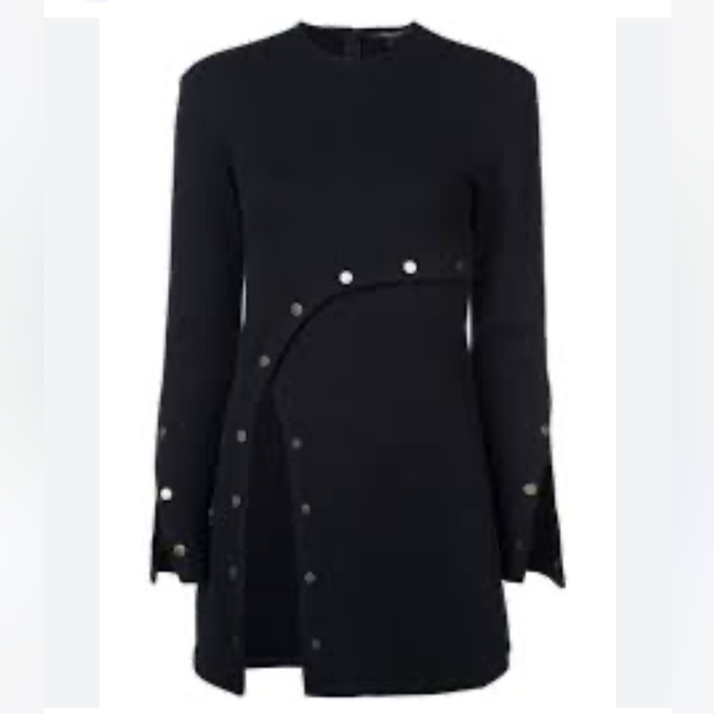 Derek Lam Snapped Long Sleeve Wool Crepe Tunic Top dark blue, size US 4 - Picture 9 of 16